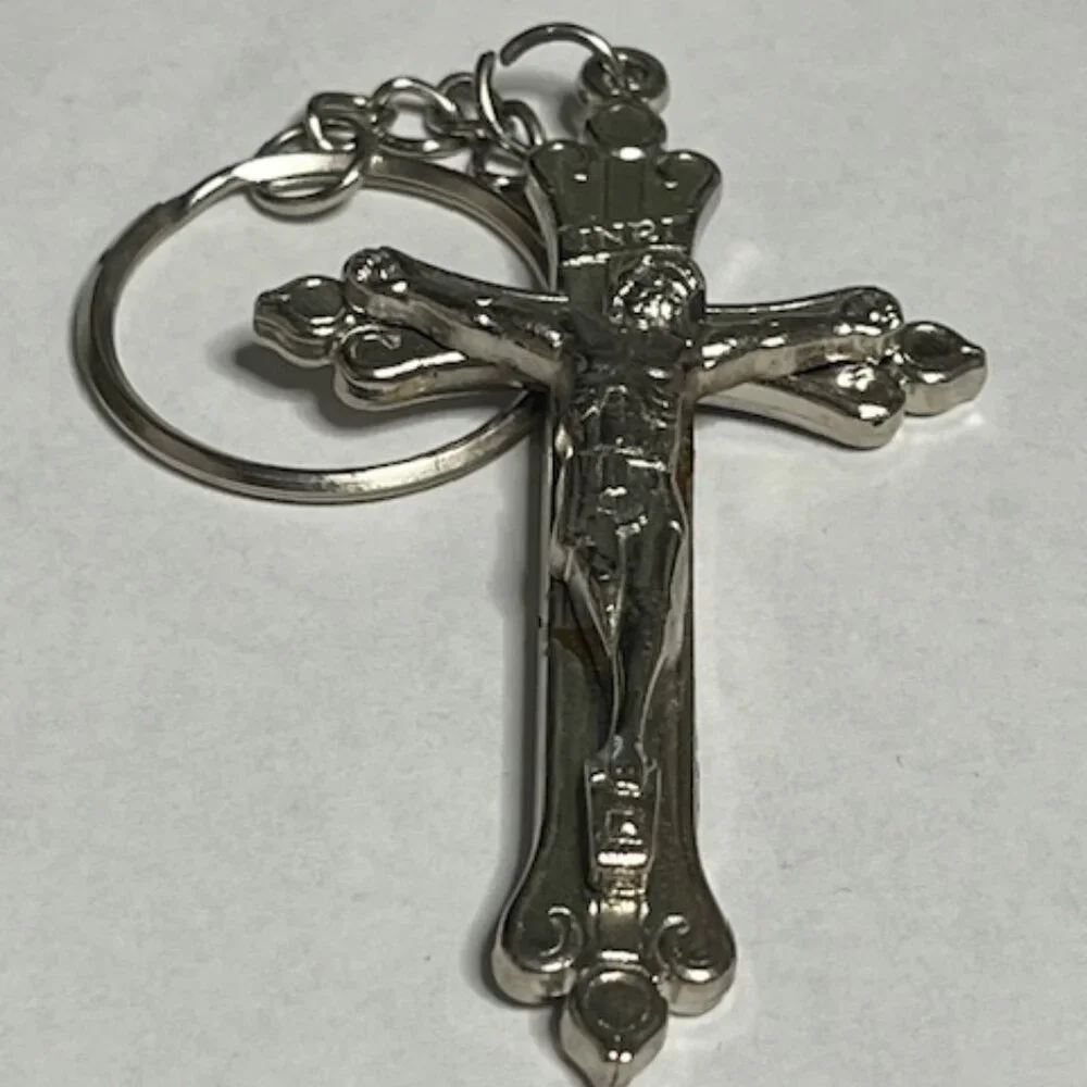 Silver-Toned Metal Jesus Crucifix Cross Keychain Pendant Charm Providence1.5